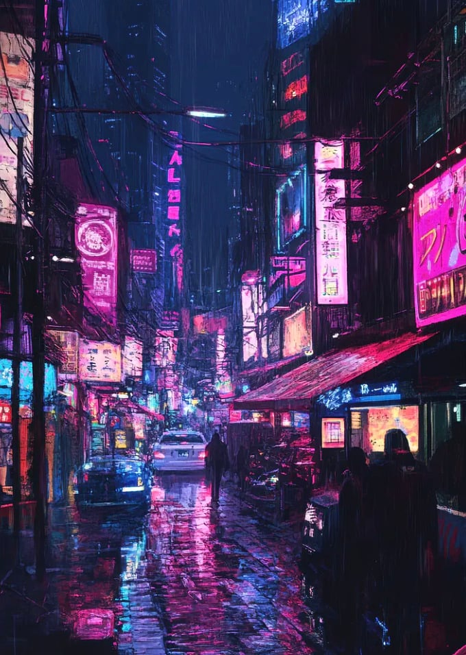 Neon Cyberpunk City 9 Poster by LD Art 