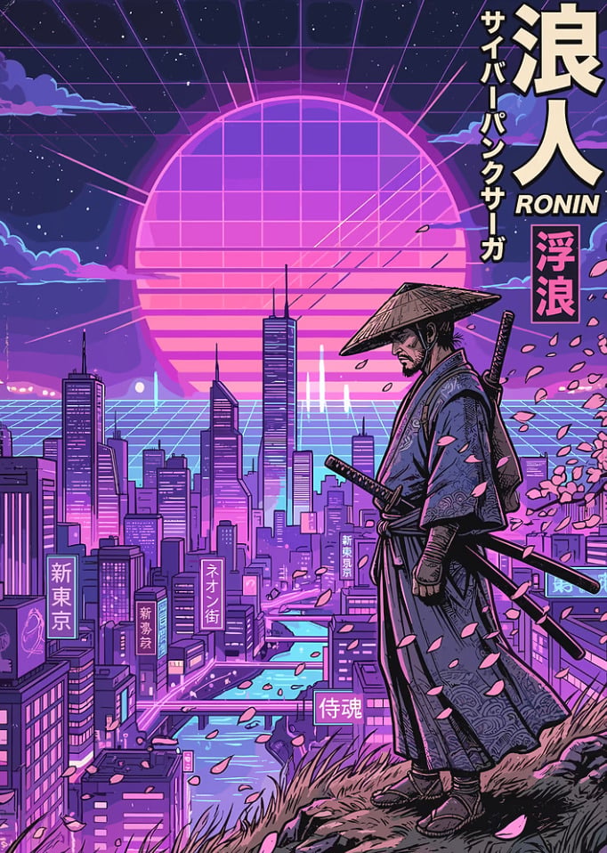 Cyberpunk Ronin in Neon City Poster by Balsem