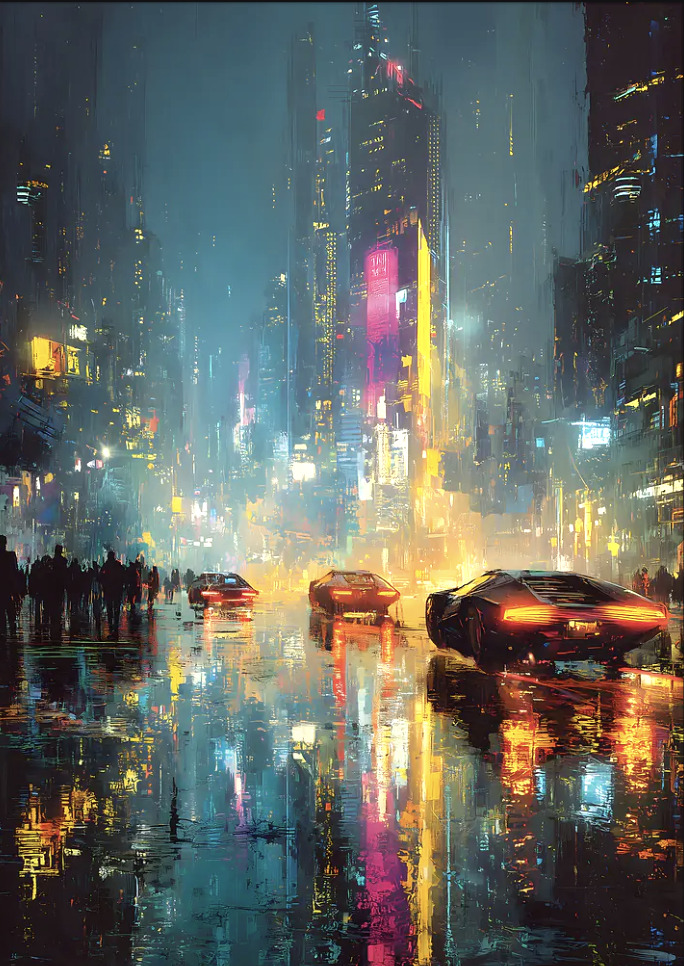 Cyberpunk City Street at Night Poster by CulturalCanvas Creations