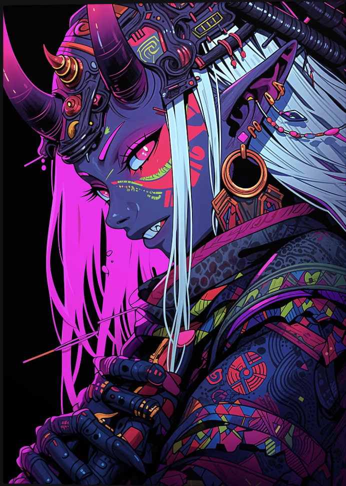 Cyberpunk Oni Warrior Poster by SuperNova