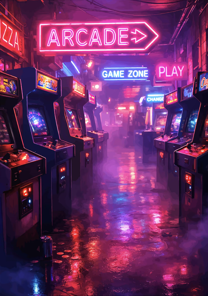 Retro Arcade with Neon Lights Poster by Pro Elise