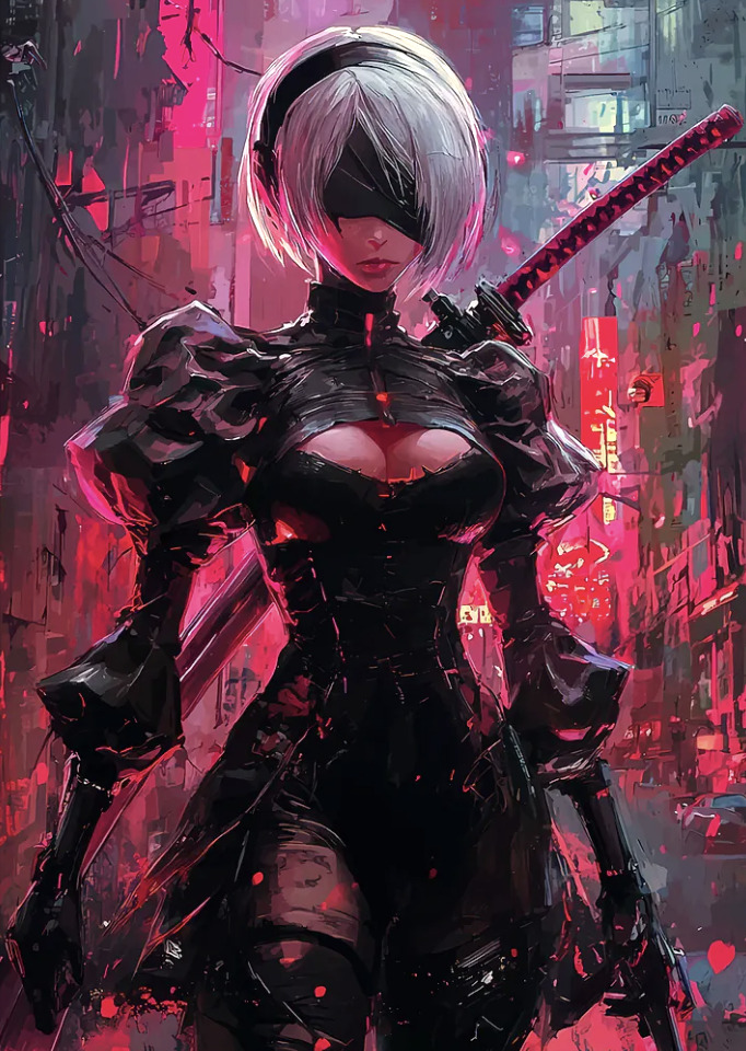 2B Nier Automata Cyberpunk Poster by m150