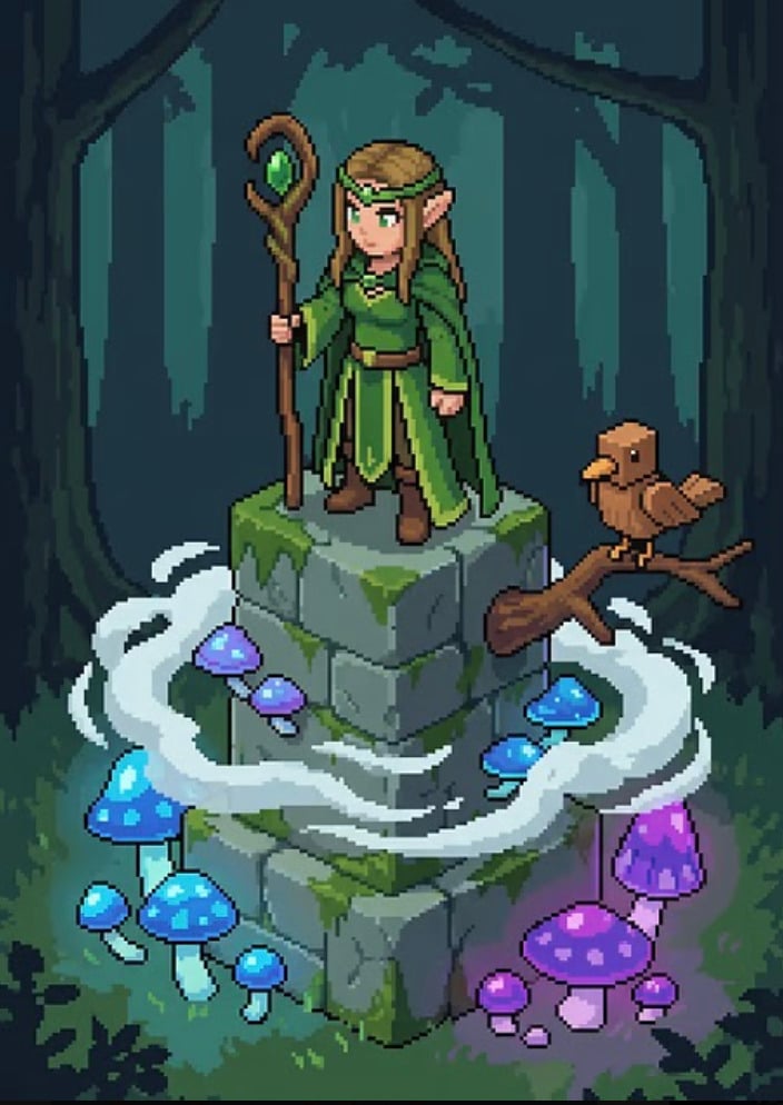 Lineer: Pixel Elf Mage in Forest