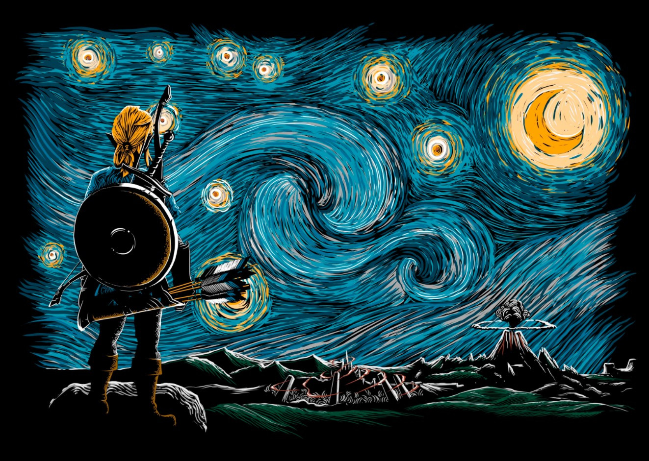 Legend of Zelda's Link in style of Van Gogh picture