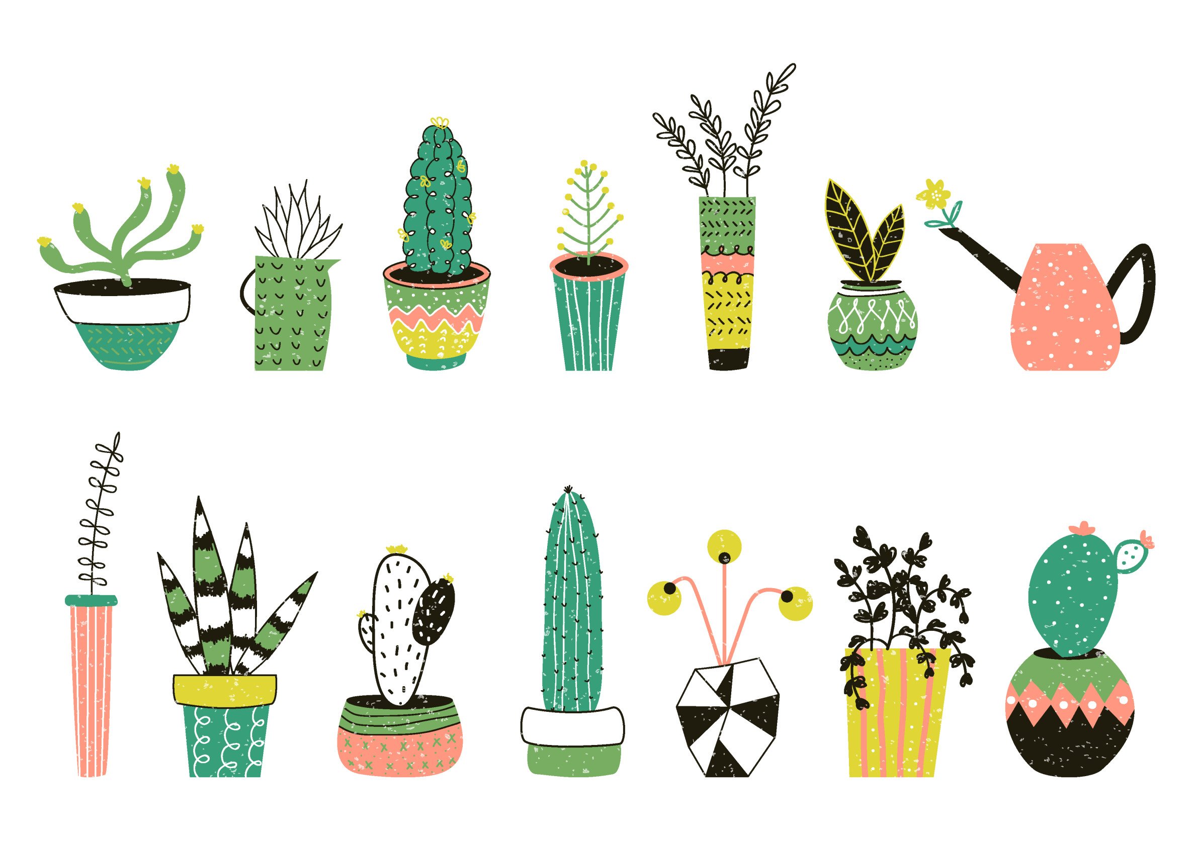 sweet cacti plants drawings stamps