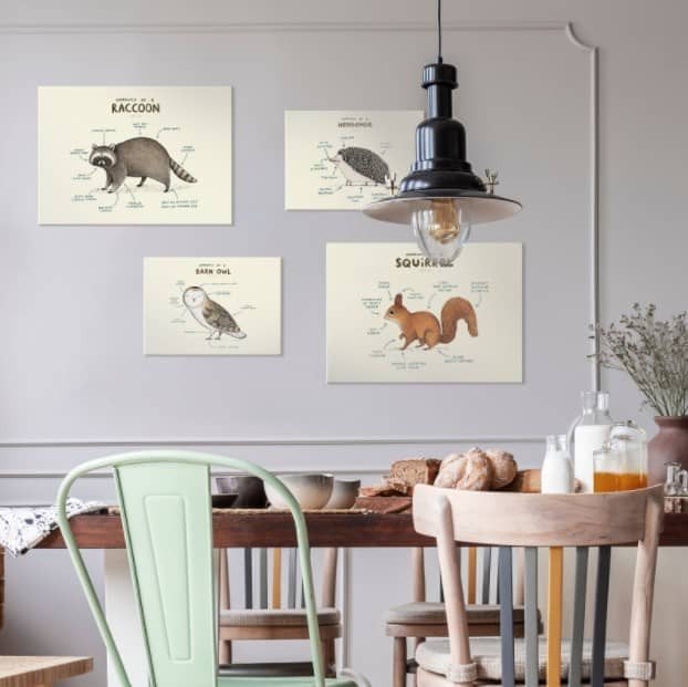 animal themed arrangement in a kitchen over a table