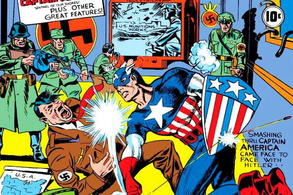 Captain America punching Hitler in the face