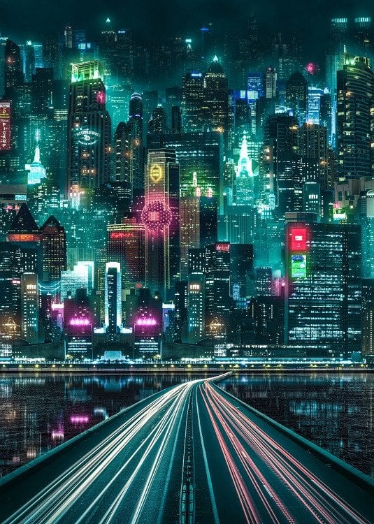 cyberpunk city in neon poster
