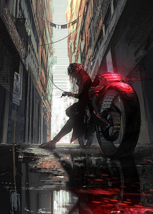 cyberpunk motorbike poster