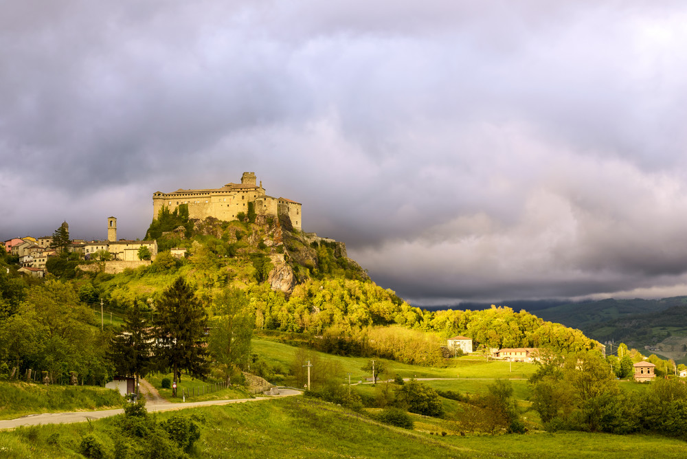 Castle of Bardi in a cloudy day