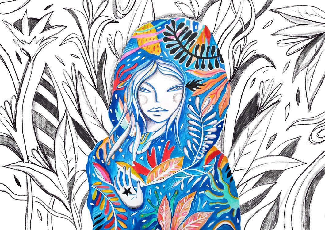 folk girl illustration