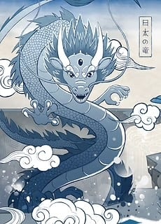 Japan Blue Dragon Poster by Ruby Art