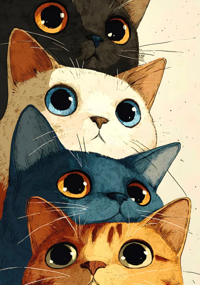 Stack of Cute Cartoon Cats by Lineer