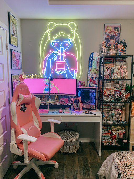 Anime Setup with Neon Sign