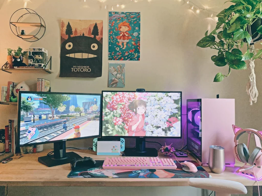 Anime Setup with Pink Accents