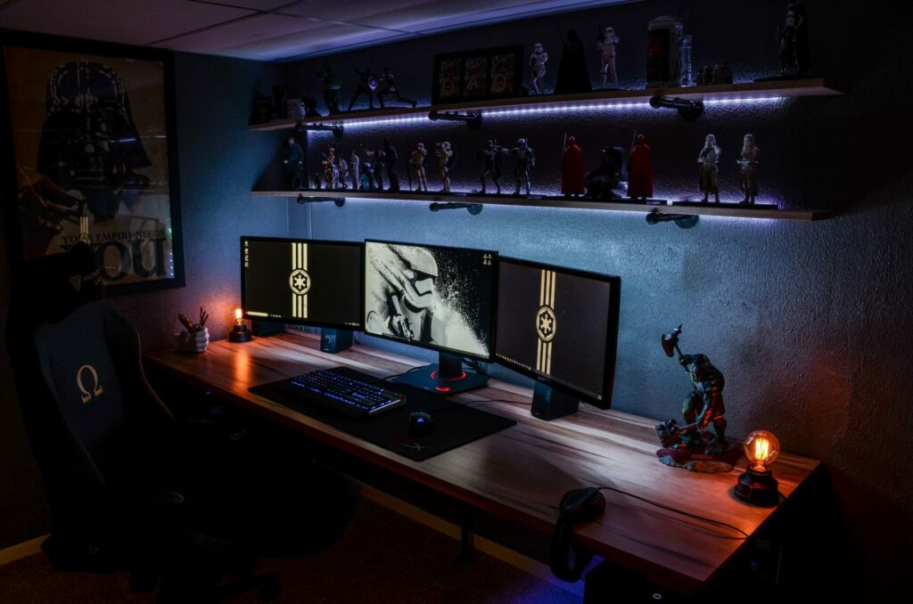 LED-lit Star Wars gaming setup 