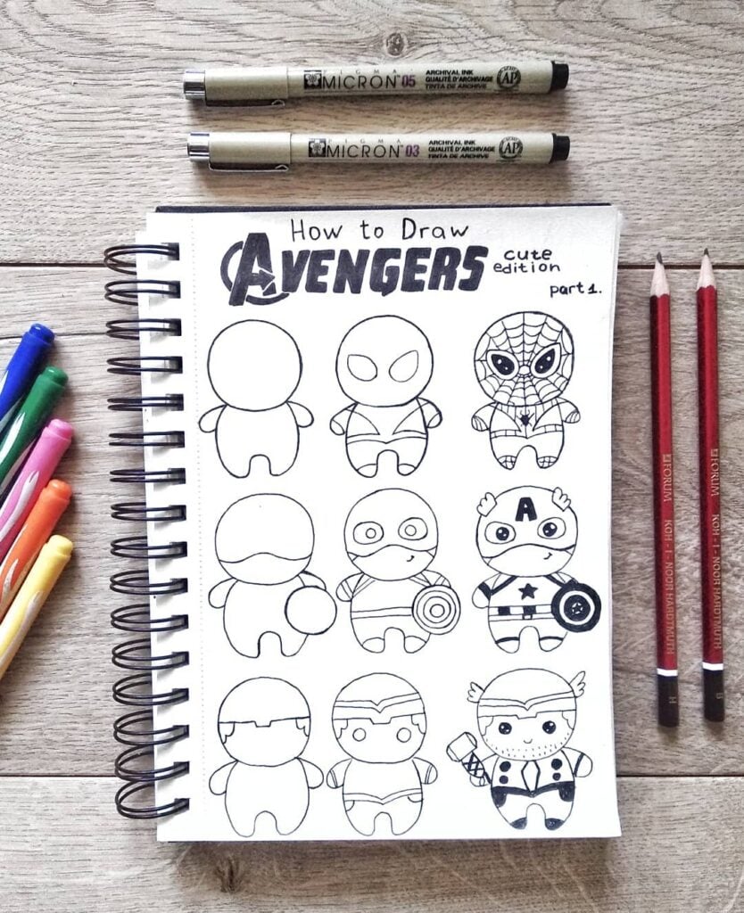 step-by-step Avenger doodles