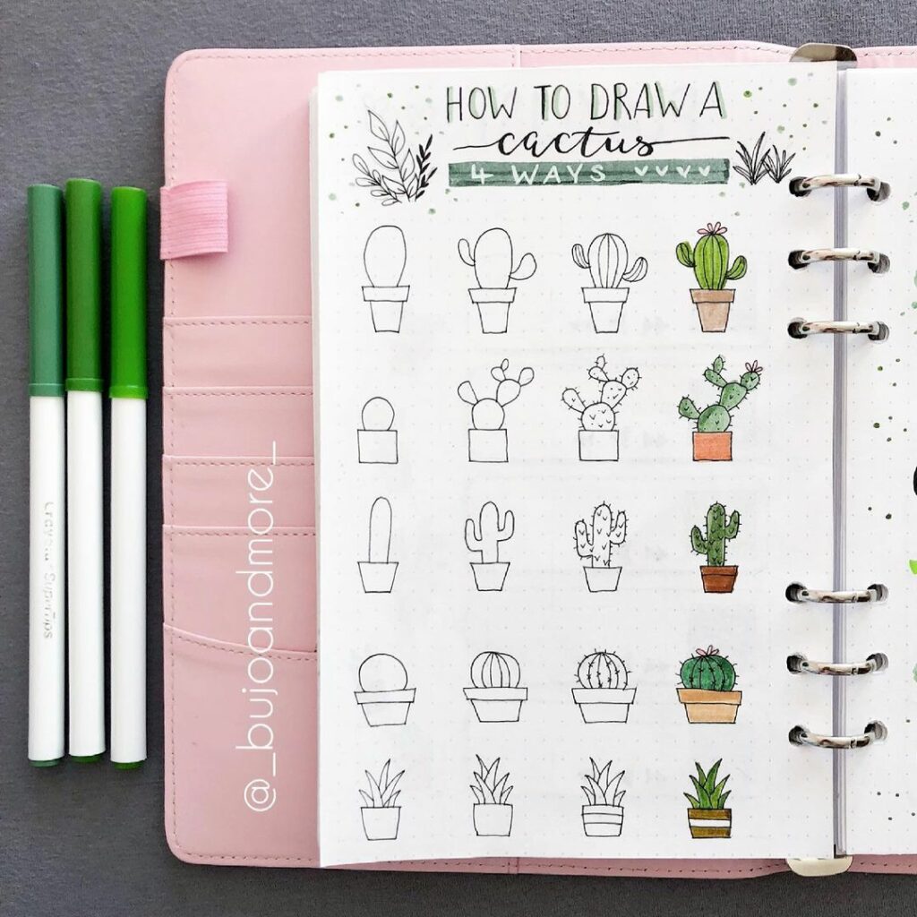 step-by-step cacti doodles