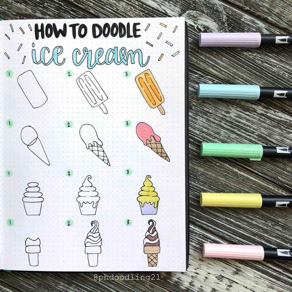 step-by-step ice cream doodles