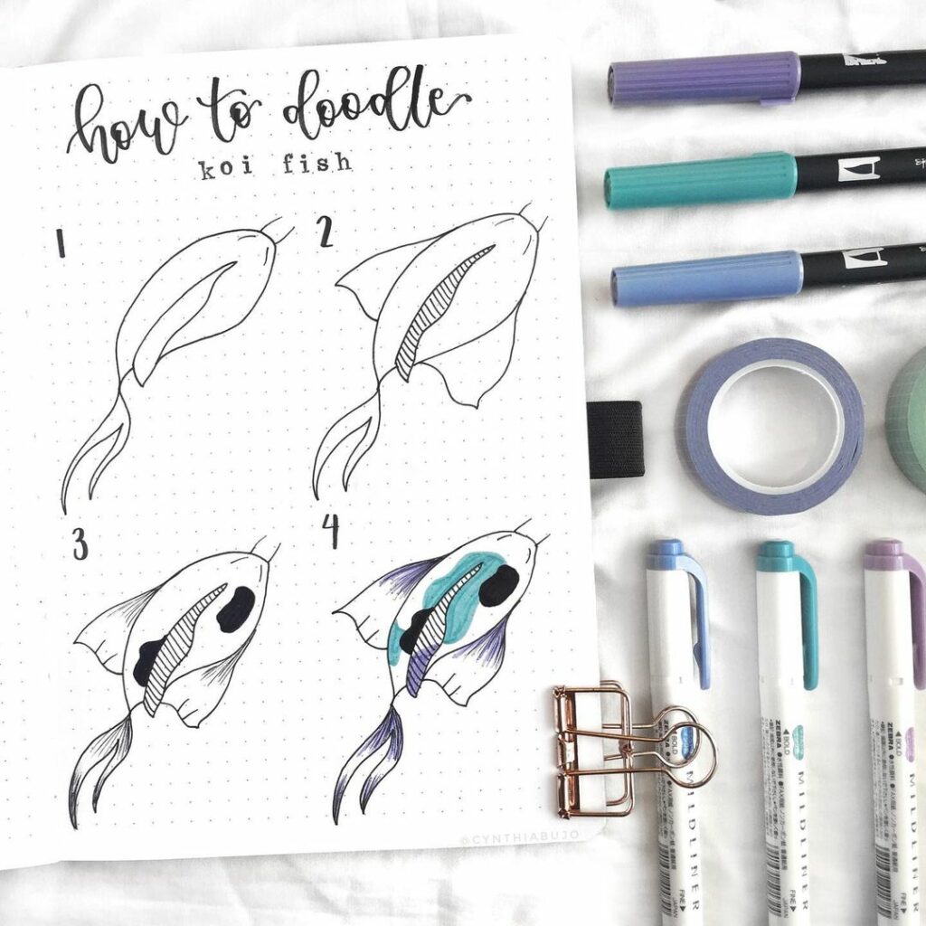 step-by-step koi fish doodles