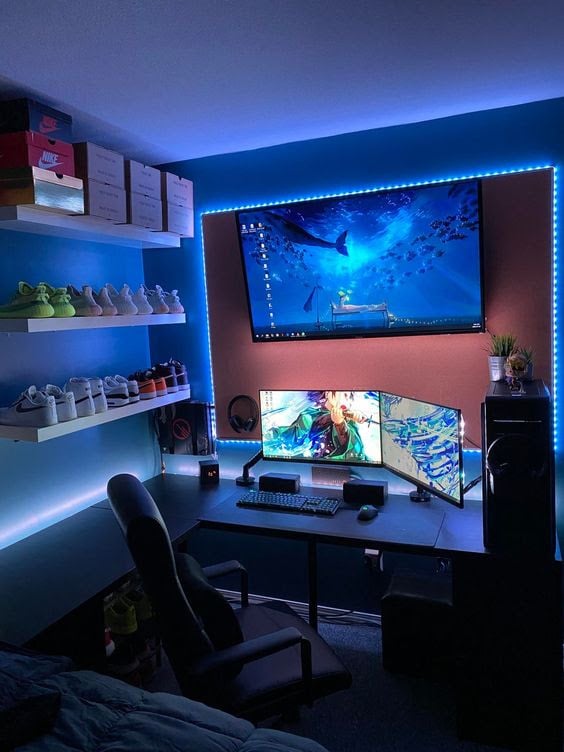 30 Stunning Gaming Bedroom Ideas In, Small Bedroom Desk Setup