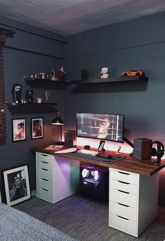 Pin by bsr on GAMING/PC SETUPS  Bedroom setup, Game room, Small game rooms