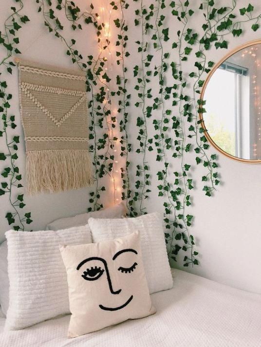 Fake ivy on wall  Fake walls, College room decor, Pinterest room