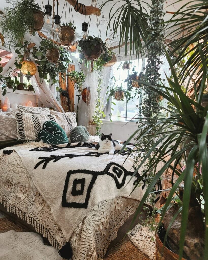 plant-filled bedroom