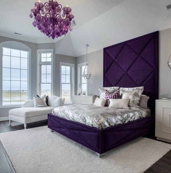 Dark purple and on sale grey bedroom