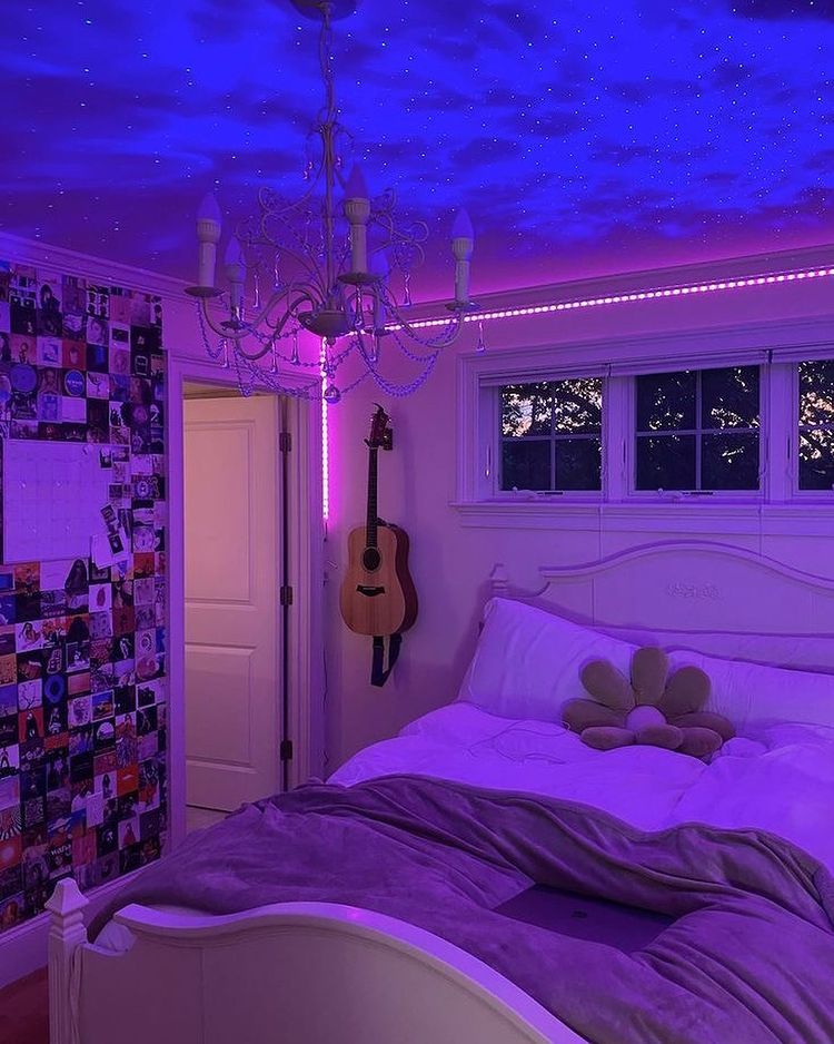 Aesthetic bedroom deals with led lights