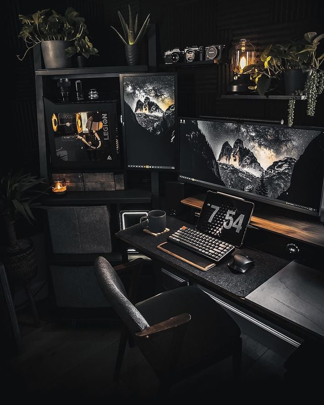 all-black gaming setup
