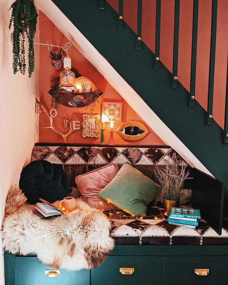 reading nook under the stairs