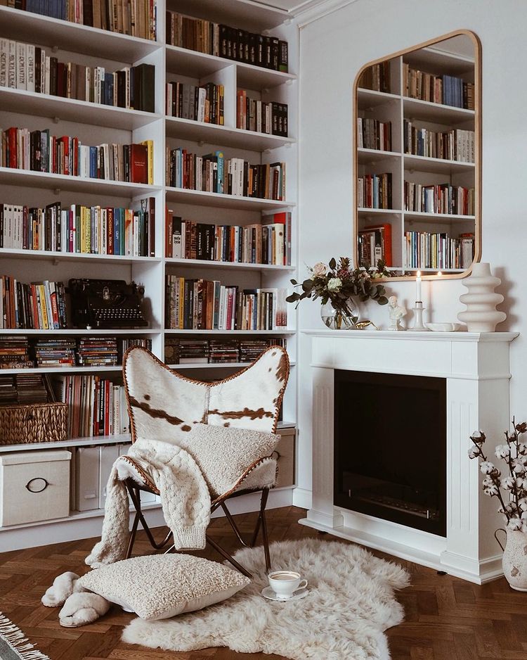 reading nook by the fireplace