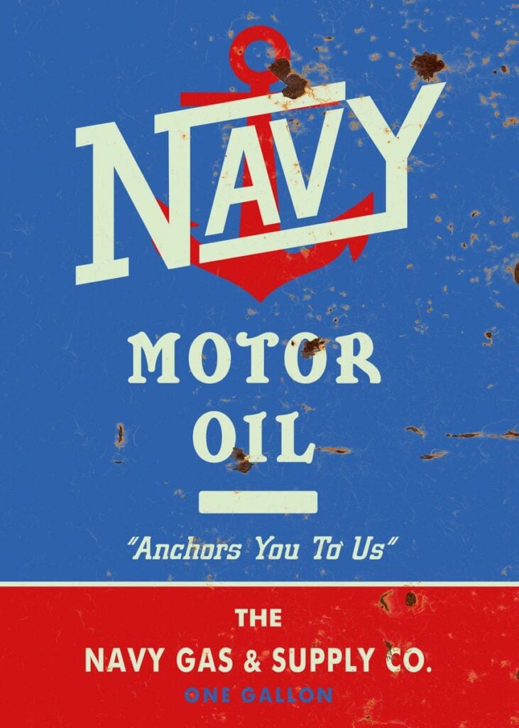 Navy Motor Oil Sign Poster