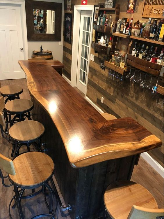 River Table Bar Top  Wood bar top, Basement bar designs, Wood bar