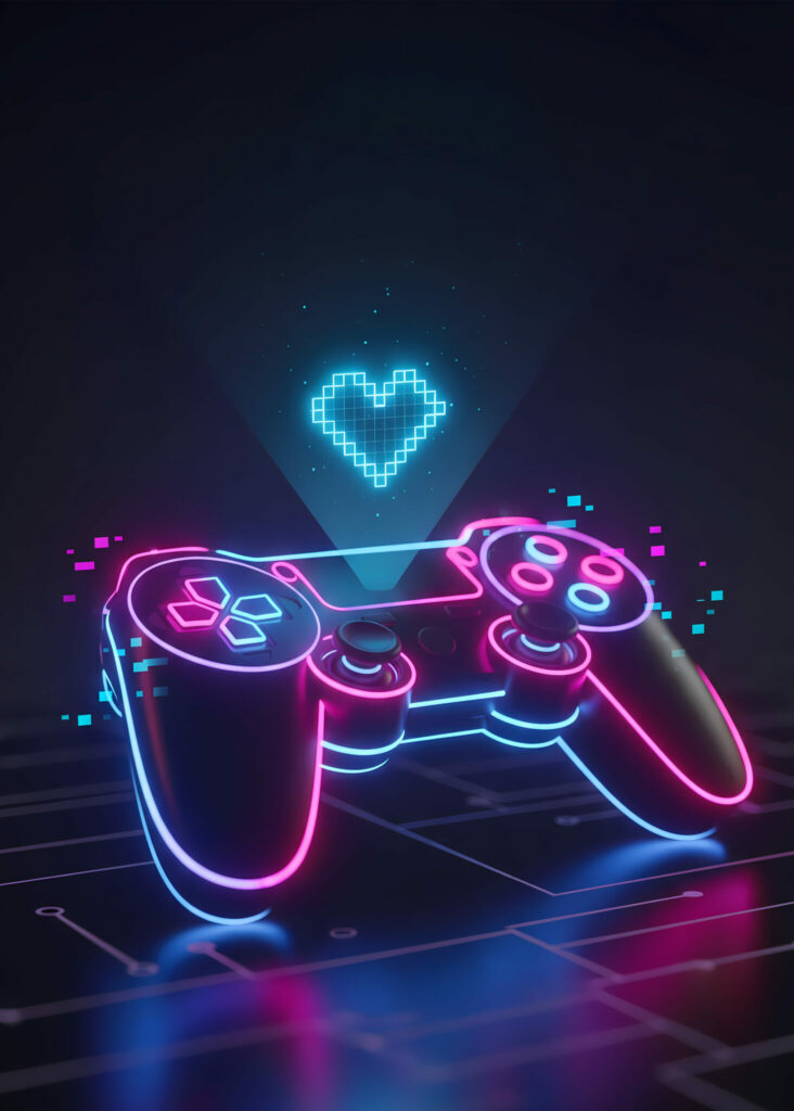 Neon Pixel Heart Minimalist Gamer Art Poster